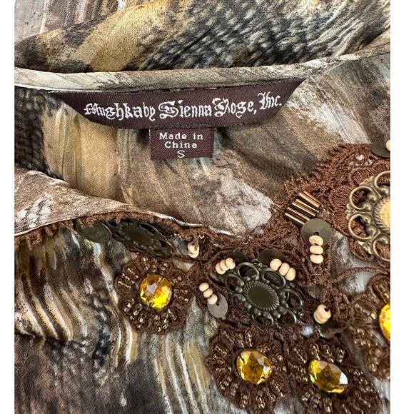 Mushka by Sienna Rose sheer embellished V-Neck Long Sleeve Blouson size S - Picture 3 of 15